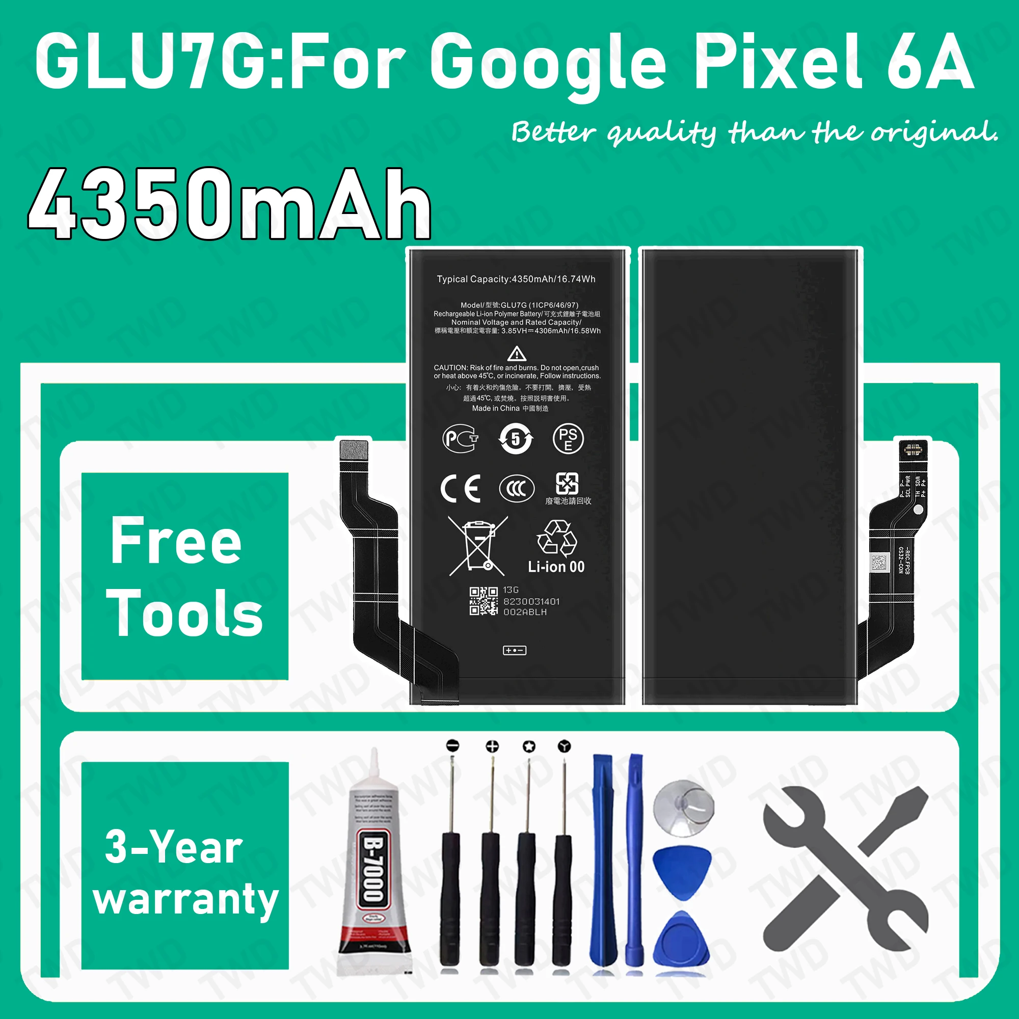 

GLU7G Large capacity 4350mAh Battery For Google Pixel 6A Batteries New High Quanlity+Free Tools
