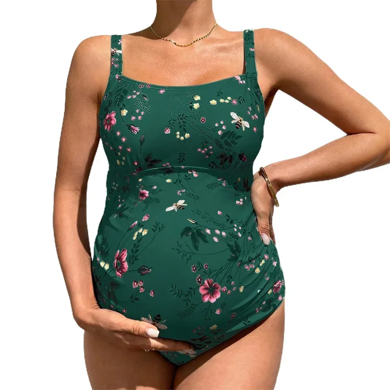 2025 Pregnant Women Swimming Clothing Summer Beach One-Piece Suits Swimwear Push Up Open Back High Waist Bathing Suits Swimsuits