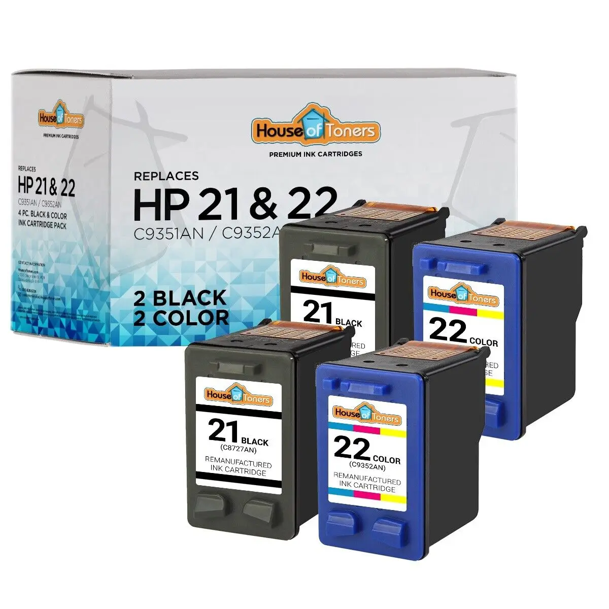 

4 PACK HP 21 22 Ink for Officejet J3608 J3625 J3635 J3640 J3650 FAX 1250 3180