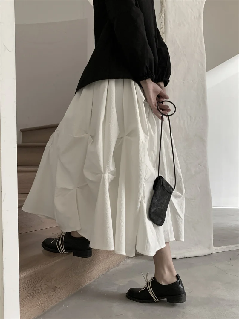 

Dark Spring Heavy Work Cotton Linen Long Skirt Women's A-Line Umbrella Skirt Slimming Versatile Midi Skirt Commute High Waist
