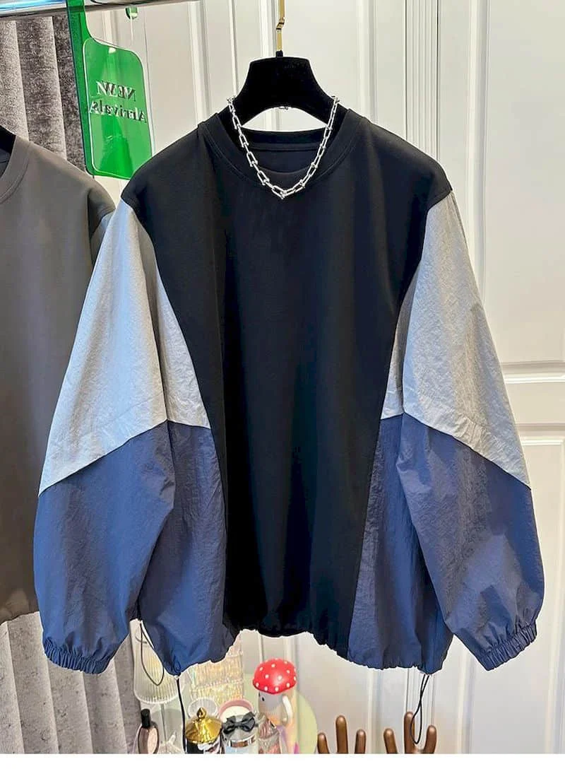Oversized Pullovers Women Fashion Patchwork Long Sleeve Tops Casual Loose Pullover Sports Top Sring Autumn Trend Y2k Clothes