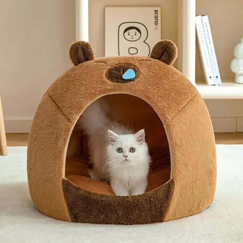 Cat Bed Cave Capybara Shaped Warm Kitten Nest Small Dog House Indoor Removable Covered Dog Cat Bed Insulated Comfortable Pet Dog