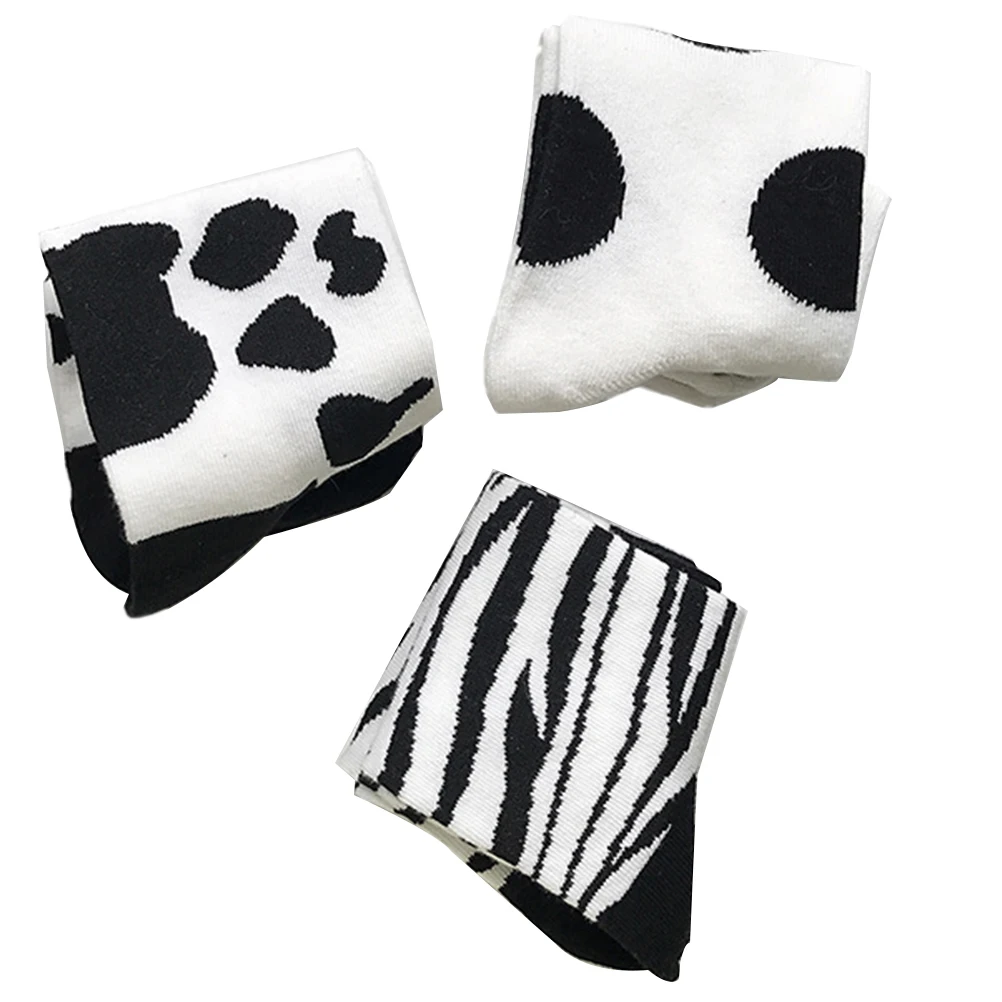

3 Pairs Cotton Socks Women Print Warm Mid Calf Length Girl Socks Fall Winter Stockings Breathing Moisture Wear