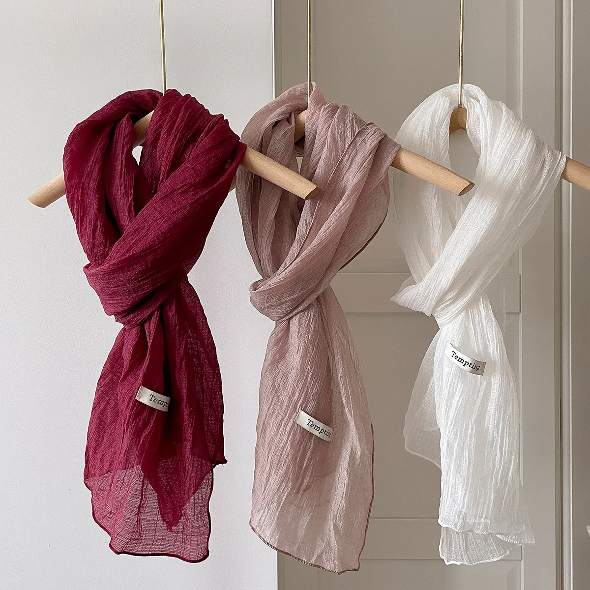 2026 Women's Korean Fashion Tencel Linen Pleated Long Scarf for Autumn Winter Layering Stylish External Accessory Scarves