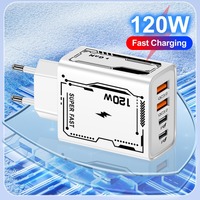 Total 120W Multi ports USB PD Quick Charge 3.0 Charger Type C Fast Charging Charger For iPhone 14 Xiaomi 14 Huawei Wall Adapter