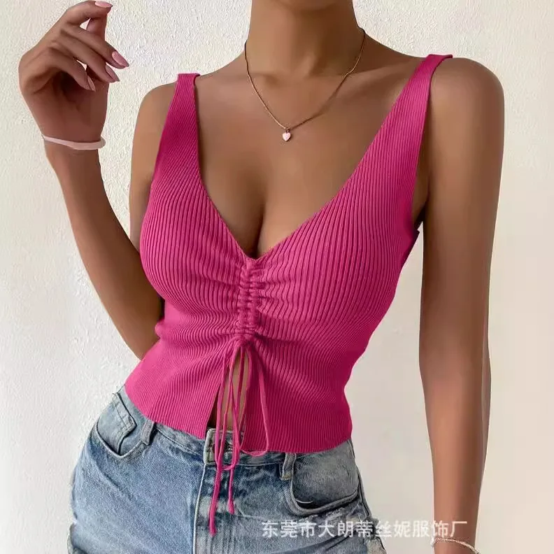 

Summer New European American Sexy Fashion Drawstring American Spice Girl Versatile Drawstring Slimming Design Suspender Vest Top