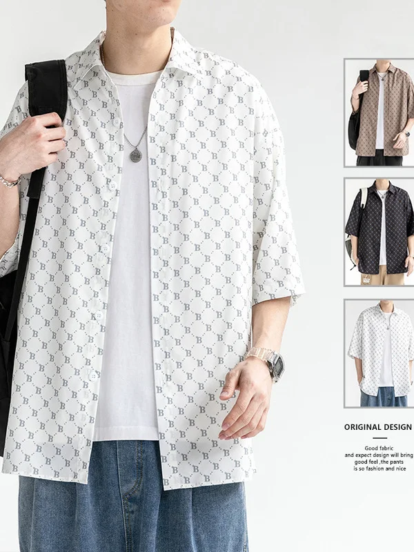 Loose Printed ort Sve irt Jaet Men's Casual Faion Polyester Fiber Polyester Fabric Printed Design Four Seasons Uni...