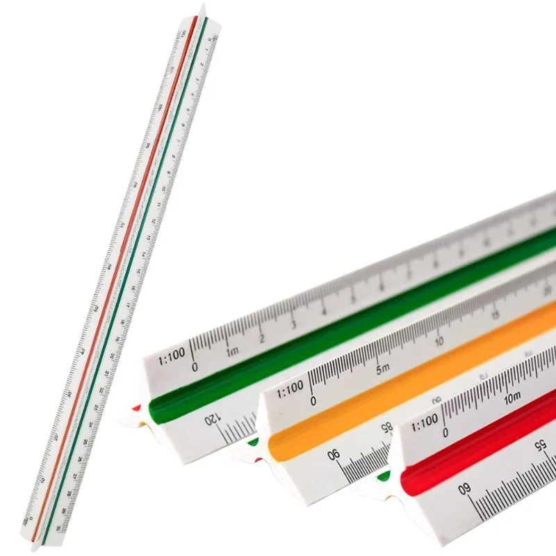 30cm Triangular Scale Ruler 1:20-1:500 Metal Plastic Straight Ruler Metric Architect Engineer Accurate Drafting Measure Tool
