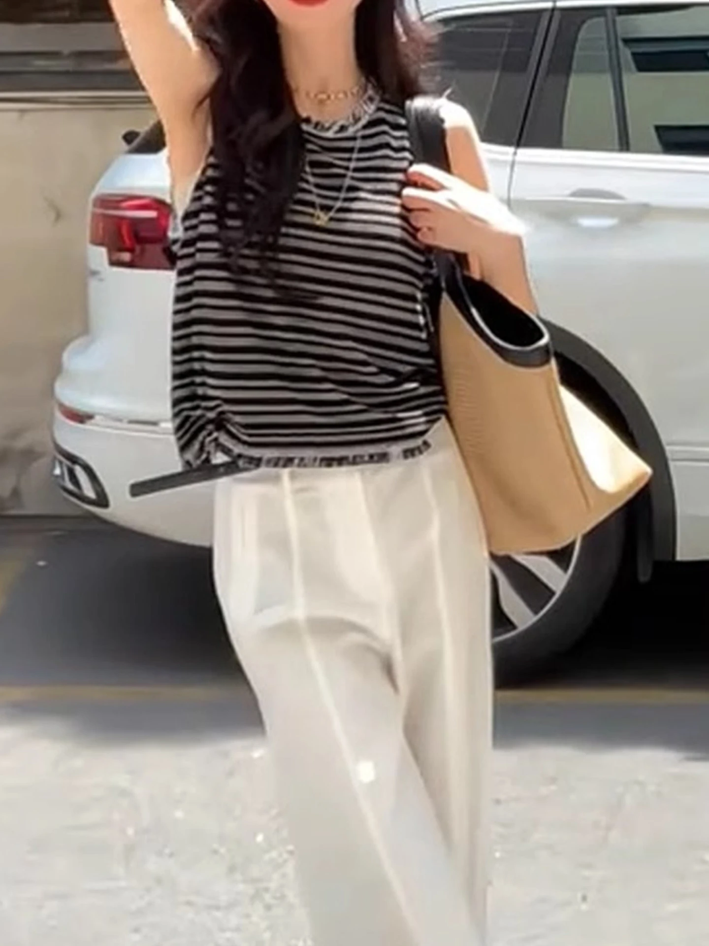 Korean Sle round Ne Tassel Design Vest Summer 2025 Slim Fit Svel Knitted Top Color Blo Striped Pattern