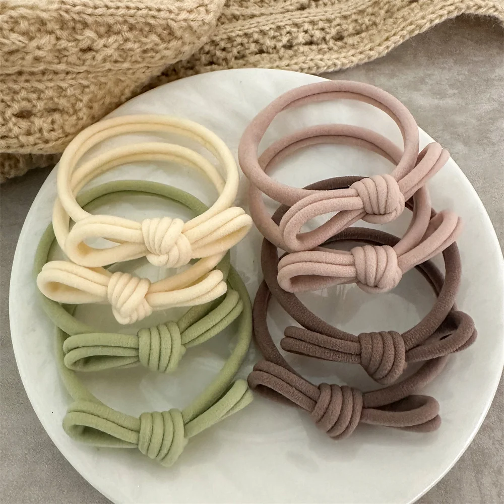 1Pc Simple Solid Colorful Bow Hair Ties Ropes High Elastic Seamless Ponytail Holder Rubber Band For Women Hairwear Accessories