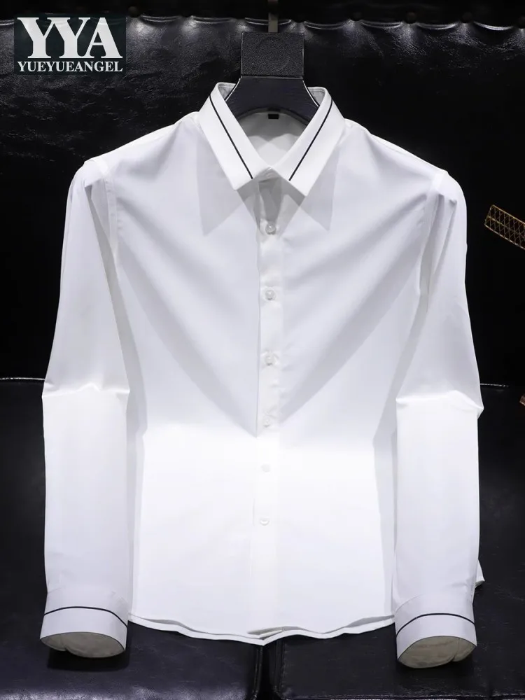 Business Men Work Long Sleeve Shirt Slim Fit Single Breasted Groom Wedding Dress Shirts Lapel Collar Spring Autumn Office Tops