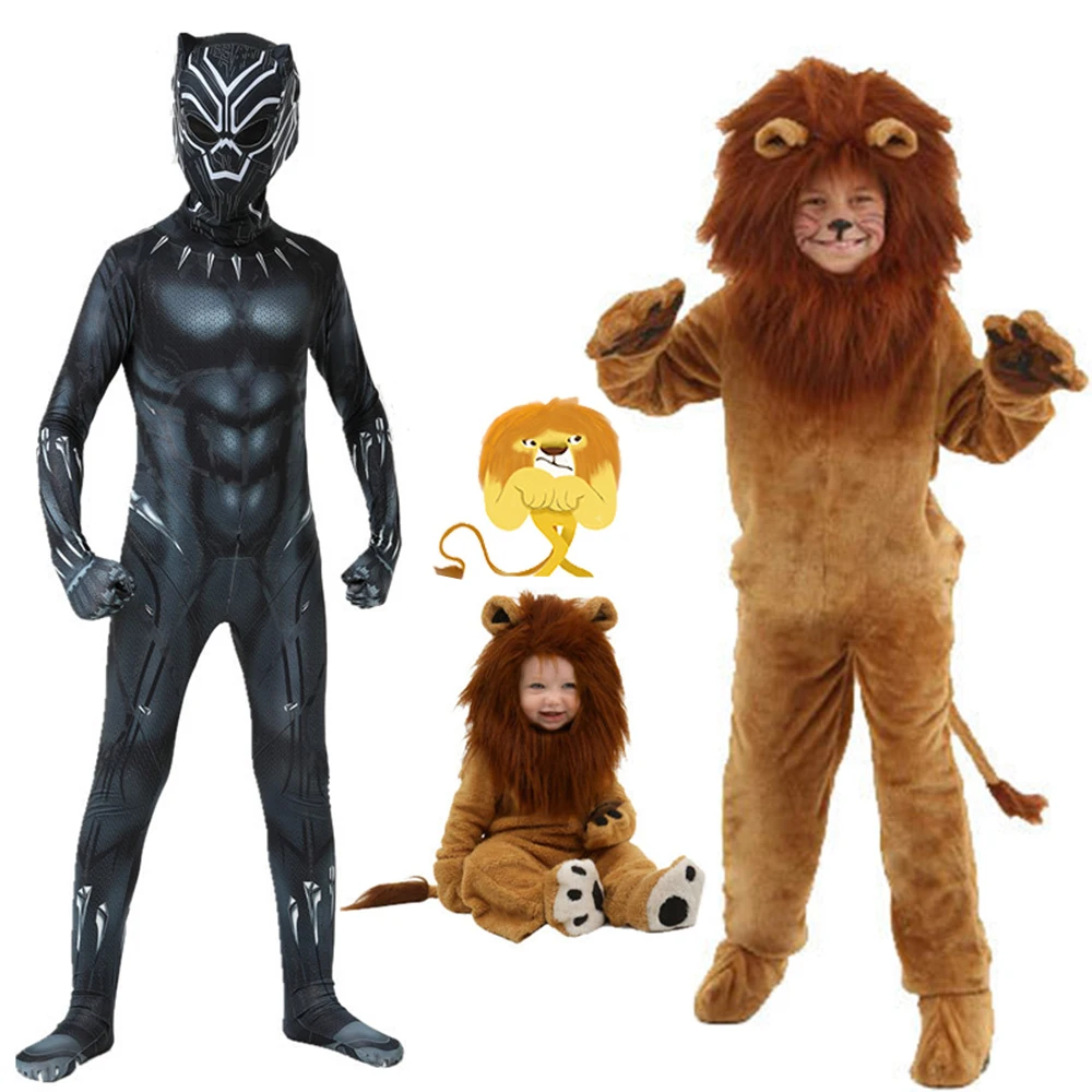 Anime Black Panther And Wizard of Oz Cute Lion Cosplay Costume Bodysuits Children For Men Boys Halloween Superhero Jumpsuits