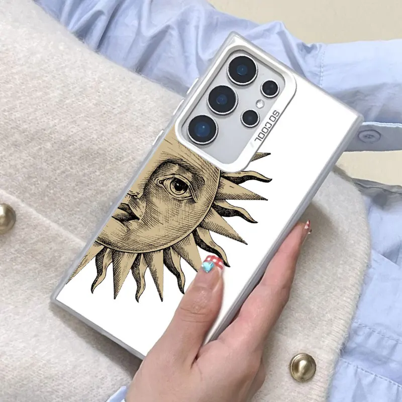 

For Samsung Galaxy S25 S22 Ultra Plus S21 FE S24 S23 Ultra Plus FE Laser Phone Case Luxury Retro Sun God Couple Back Cover Funda