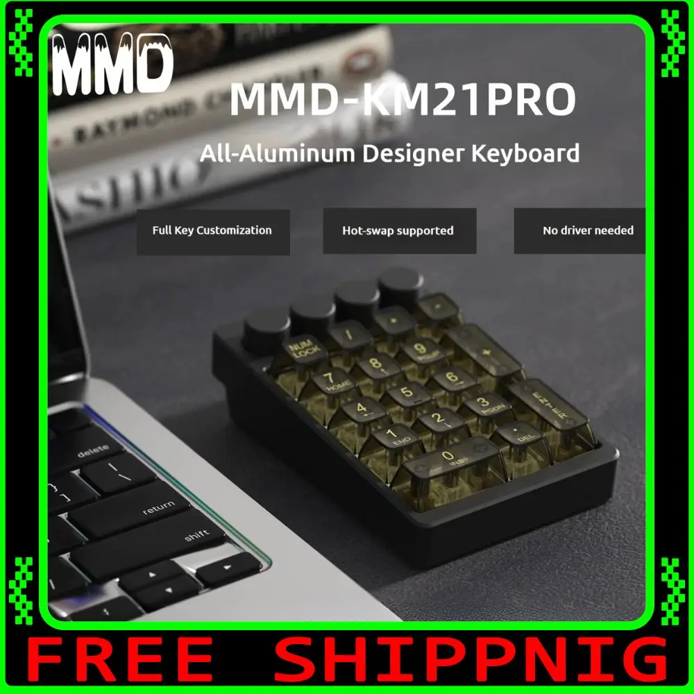 

MMD KM21PRO Дизайнерская проводная клавиатура с ручкой с возможностью горячей замены, алюминий с ЧПУ, 21 клавиша, механическая клавиатура, мини-портативная дизайнерская клавиатура PS