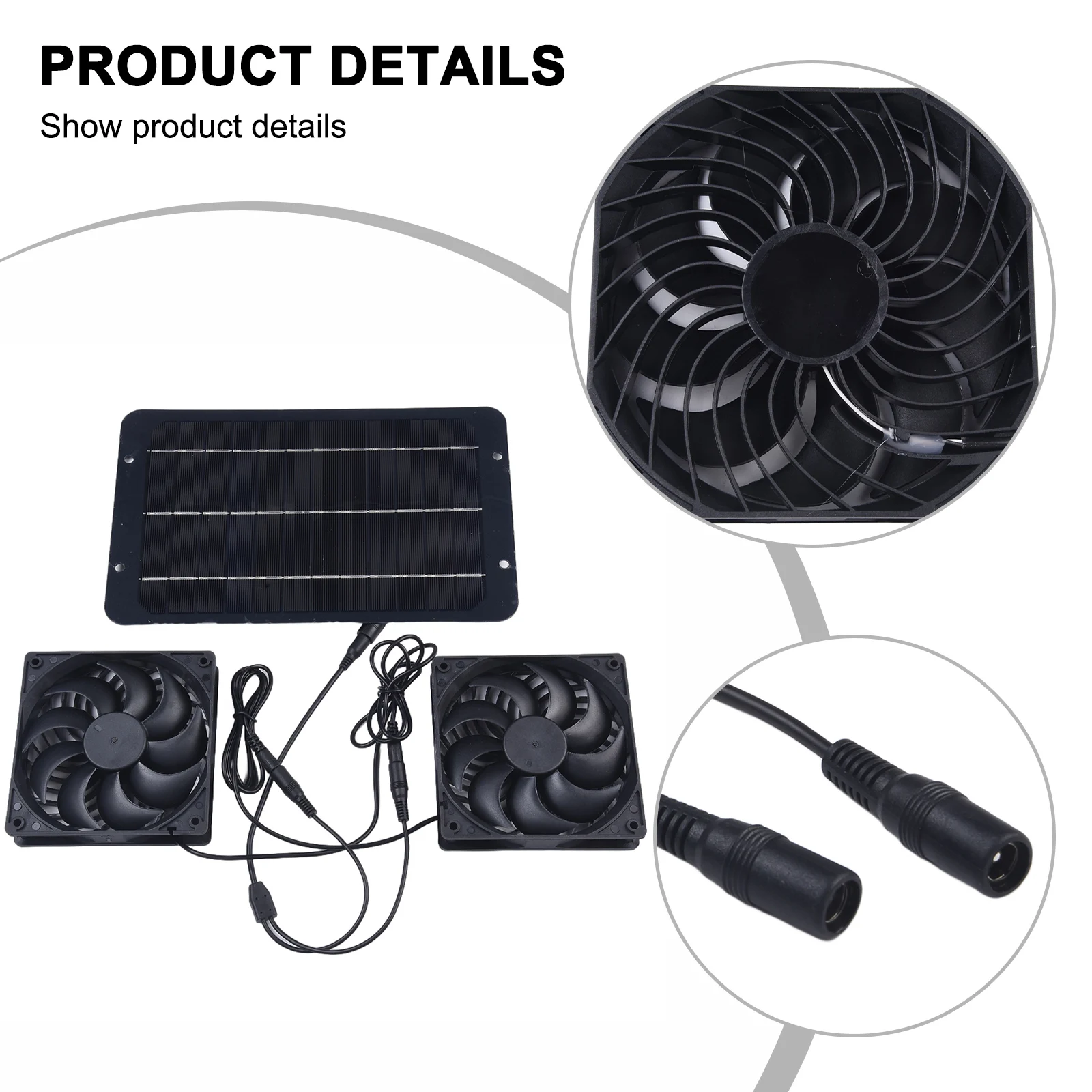 Solar Powered For Exhaust Fan 12V 10W Dual Motor Black For Camping Greenhouse Chicken Ventilation Cooling System