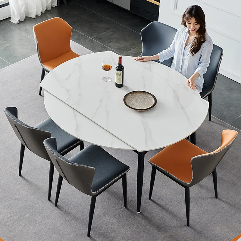 Dining Table Italian Minimalist Household Folding Stretch Dual-Use Multi-Functional Jumping  round Table and Chair Combination