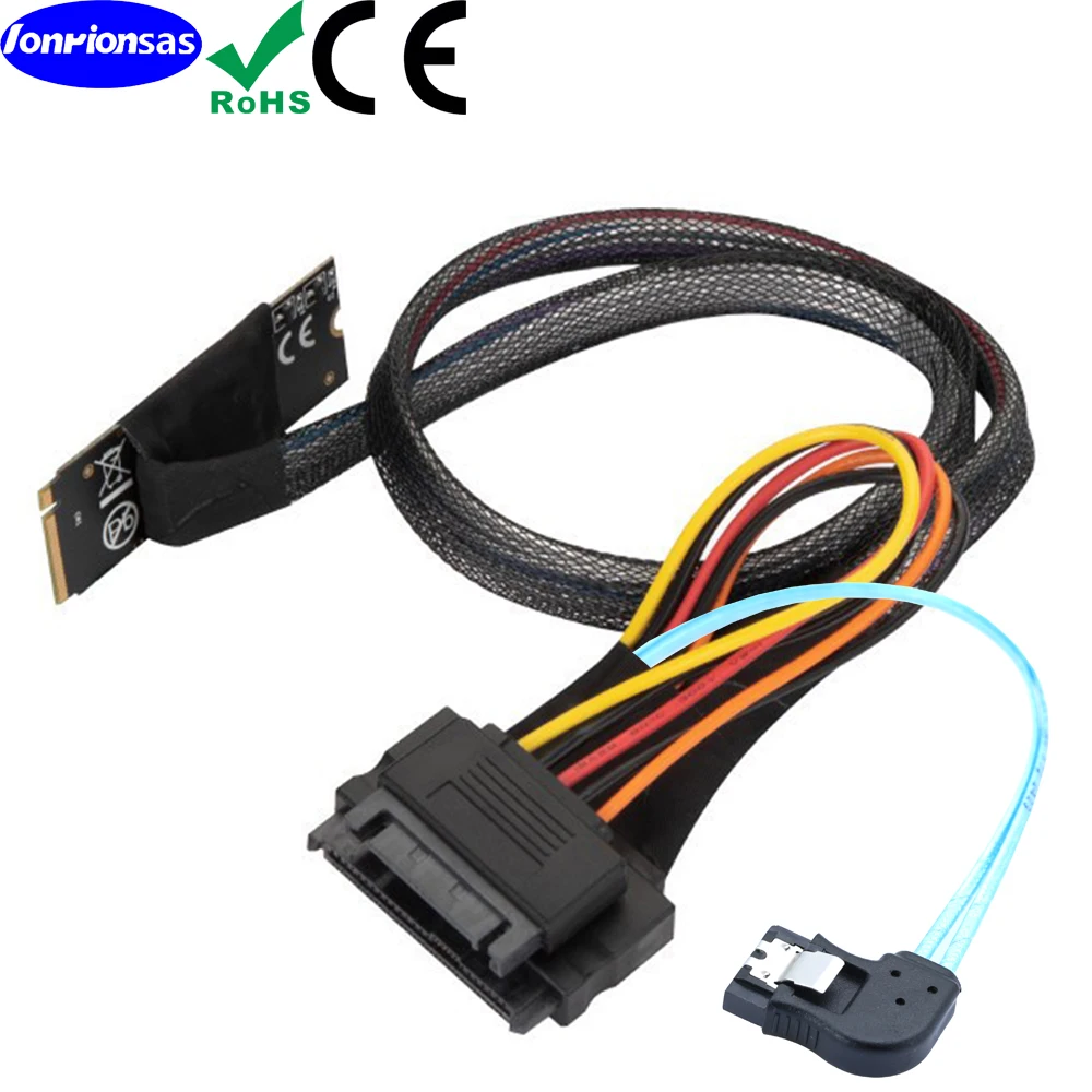 M.2（M-Key）PCB board to U.2 SFF-8639 SDD with SATA 15P male and 7P SATA right angle female  cable