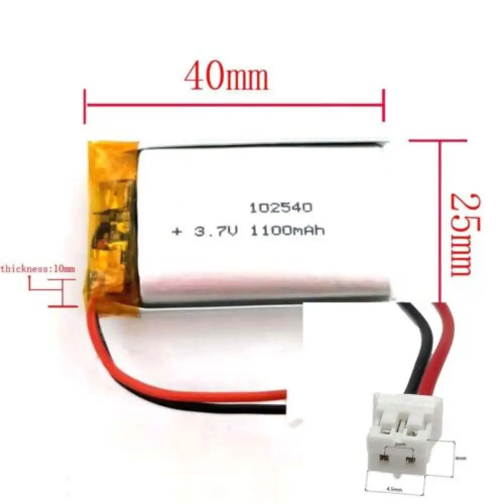 3.7V 1100Mah 102540   Batería de polímero de litio de iones de litio 2,0 JST de 2 pines para carga de energía, reloj inteligente, DVD, tableta, MP3, MP4