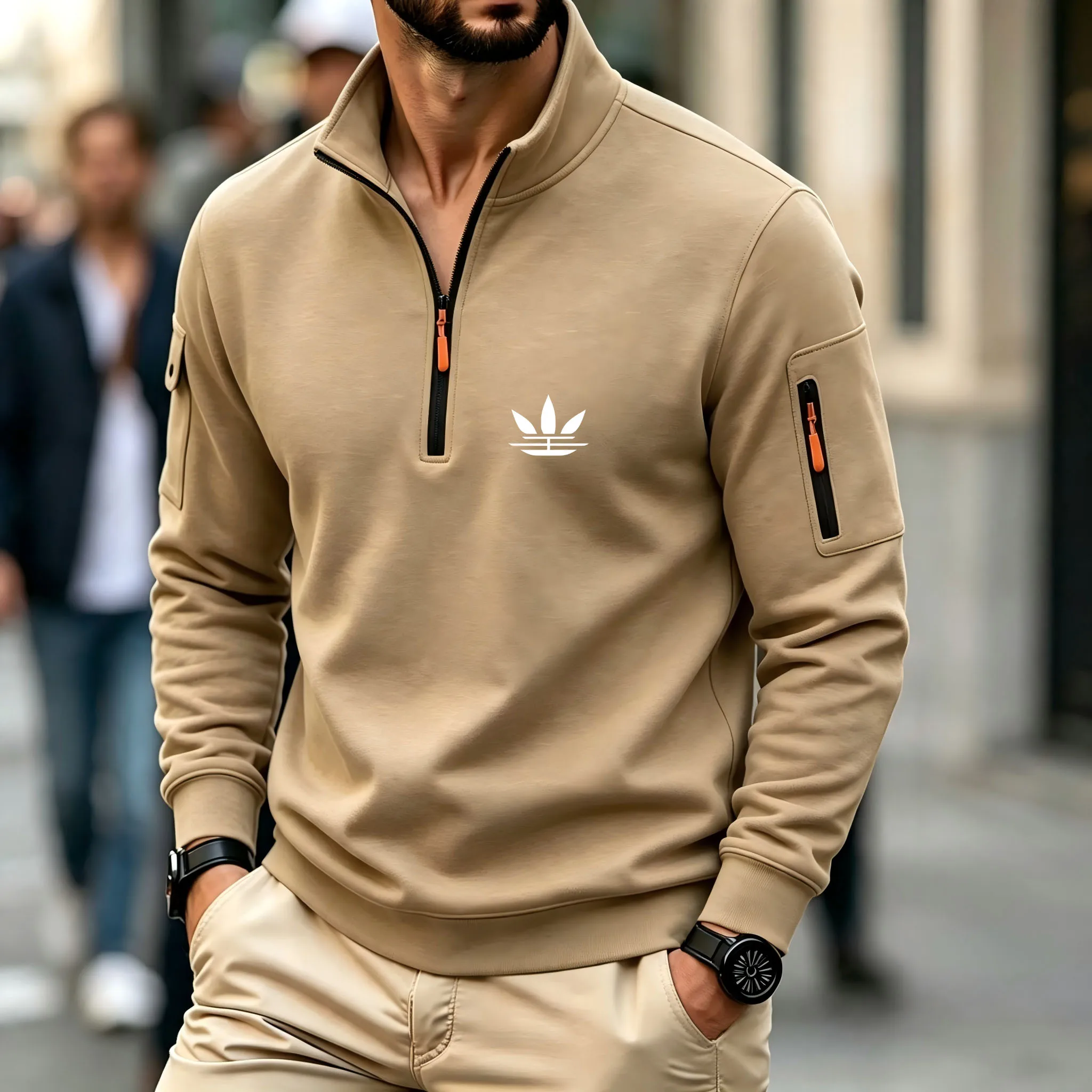 Autumn Men's Sweatwear Warm Pullover Solid Color Half Zipper Casual Sweater Slim V-neck Long Sleeve Men's Sweatshirts Winter Top
