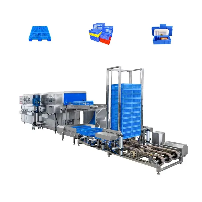 Automatic Turnover Basket Washer CE Tunnel Type for Plastic Tray Crate Box Cleaning Machine Custom