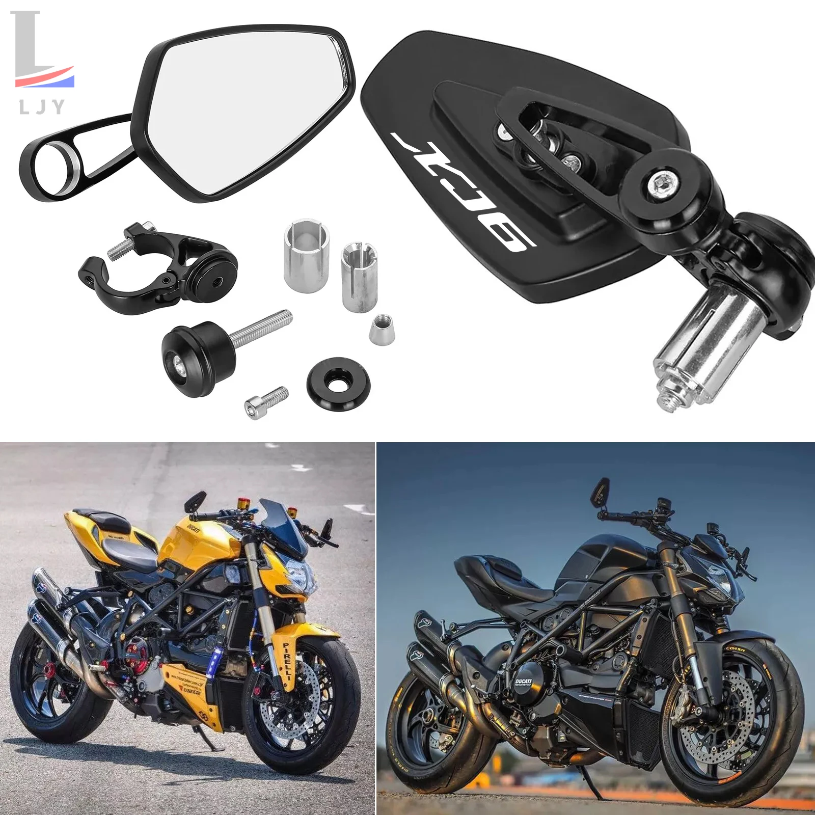 For Yamaha XJ6 N DIVERSION Universal Motorcycle Mirrors Rearview 2pcs Handle Bar End Mounting