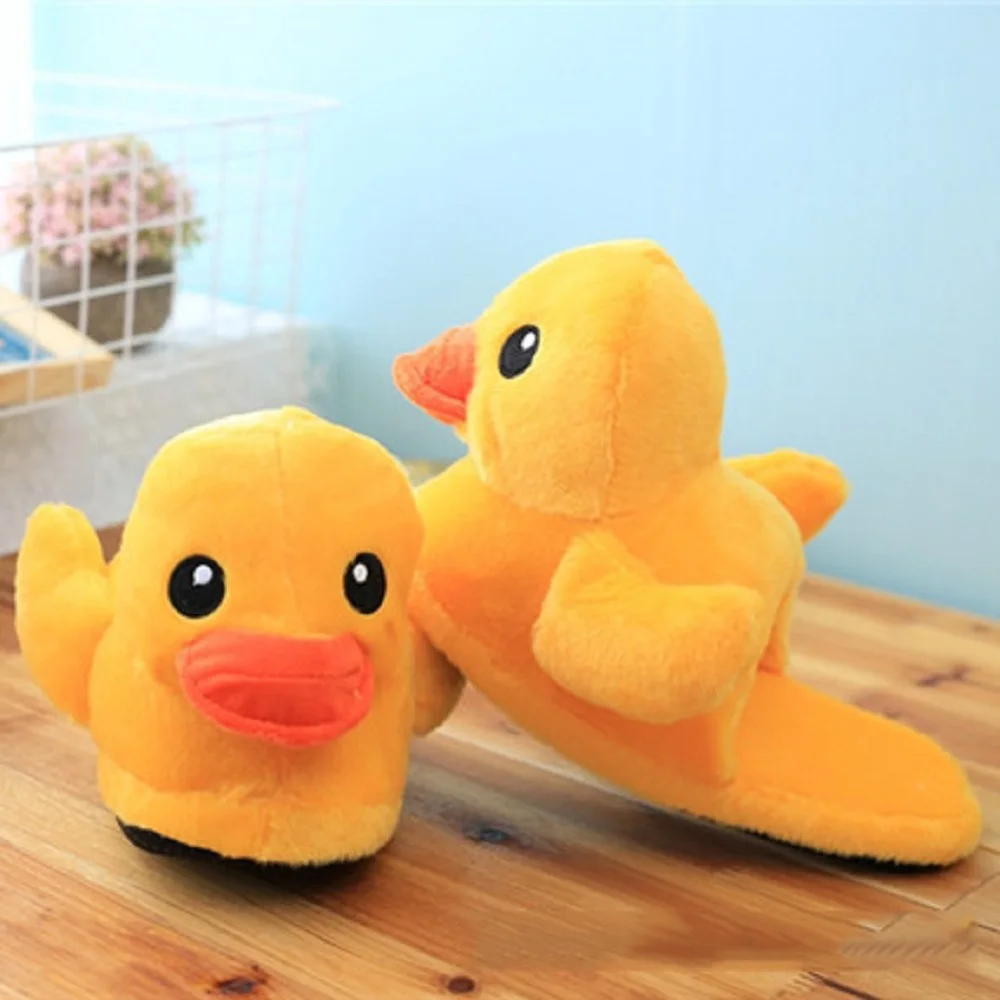 Slippers  Winter Warm Couple Big Yellow Duck Cotton Shoes Cartoon Cute Little Yellow Duck Doll Home Slippers For Man and Women