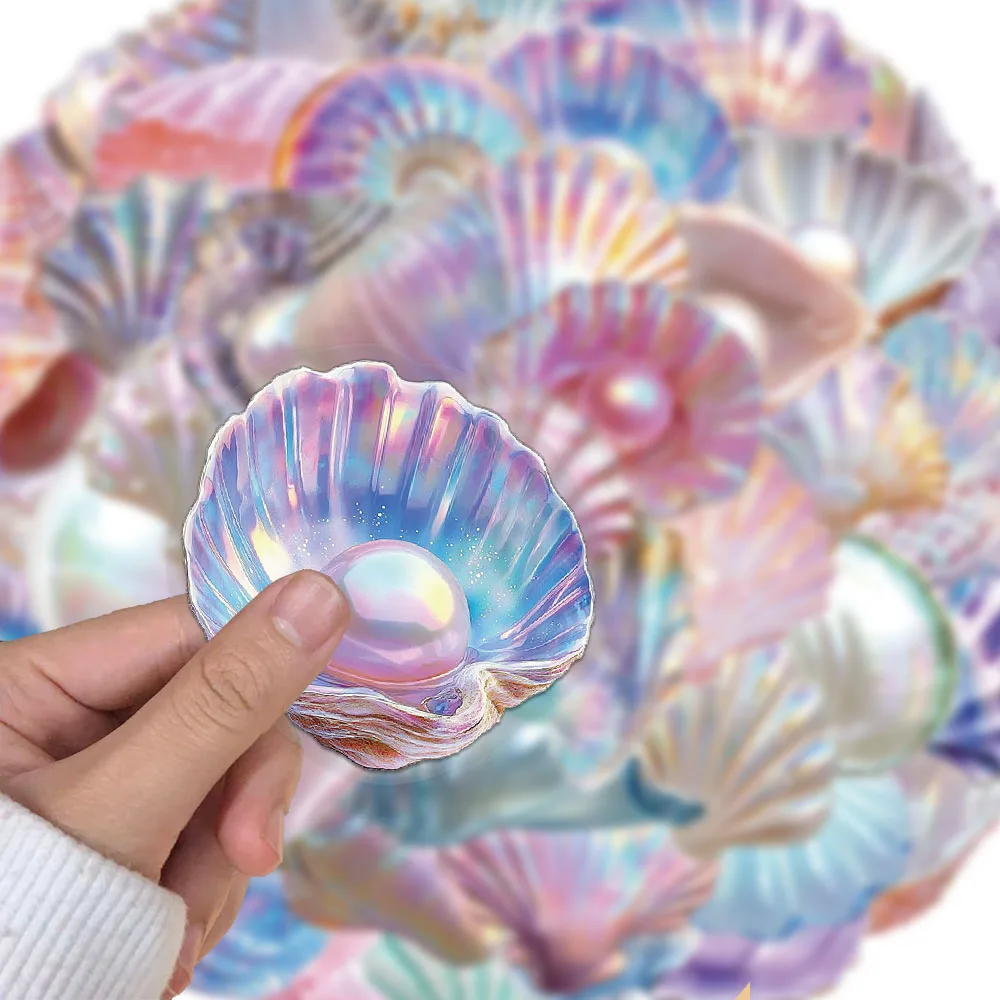50PCS Creative Shell PET Transparent Material Stickers Envelope Sealing Stickers Mobile Phone Case Decorative Stickers image 2