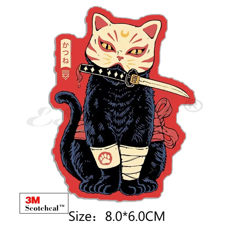 Samurai Cat Car Stickers Laptop Decals Vinyl Pegatinas Waterproof 3M Matt for Helmet Pitcher Luaggage Wall