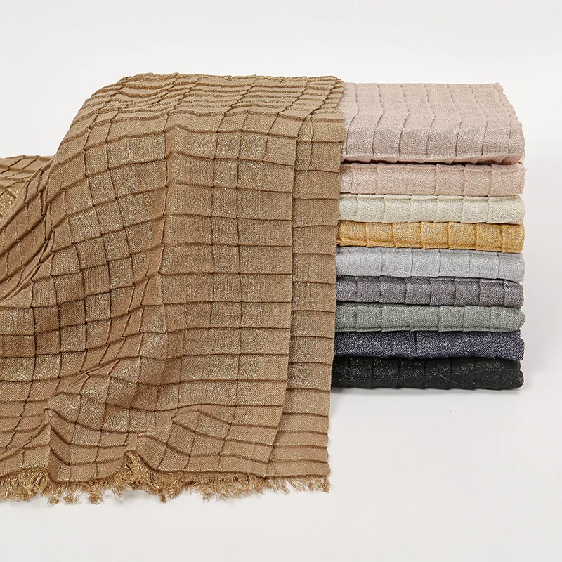 شالات وركس سادة مربعات للتجاعيد للسيدات ، لمعان لامع ، لف عقال مطوي ، أوشحة مجعدة صلبة ، حجاب إسلامي ،