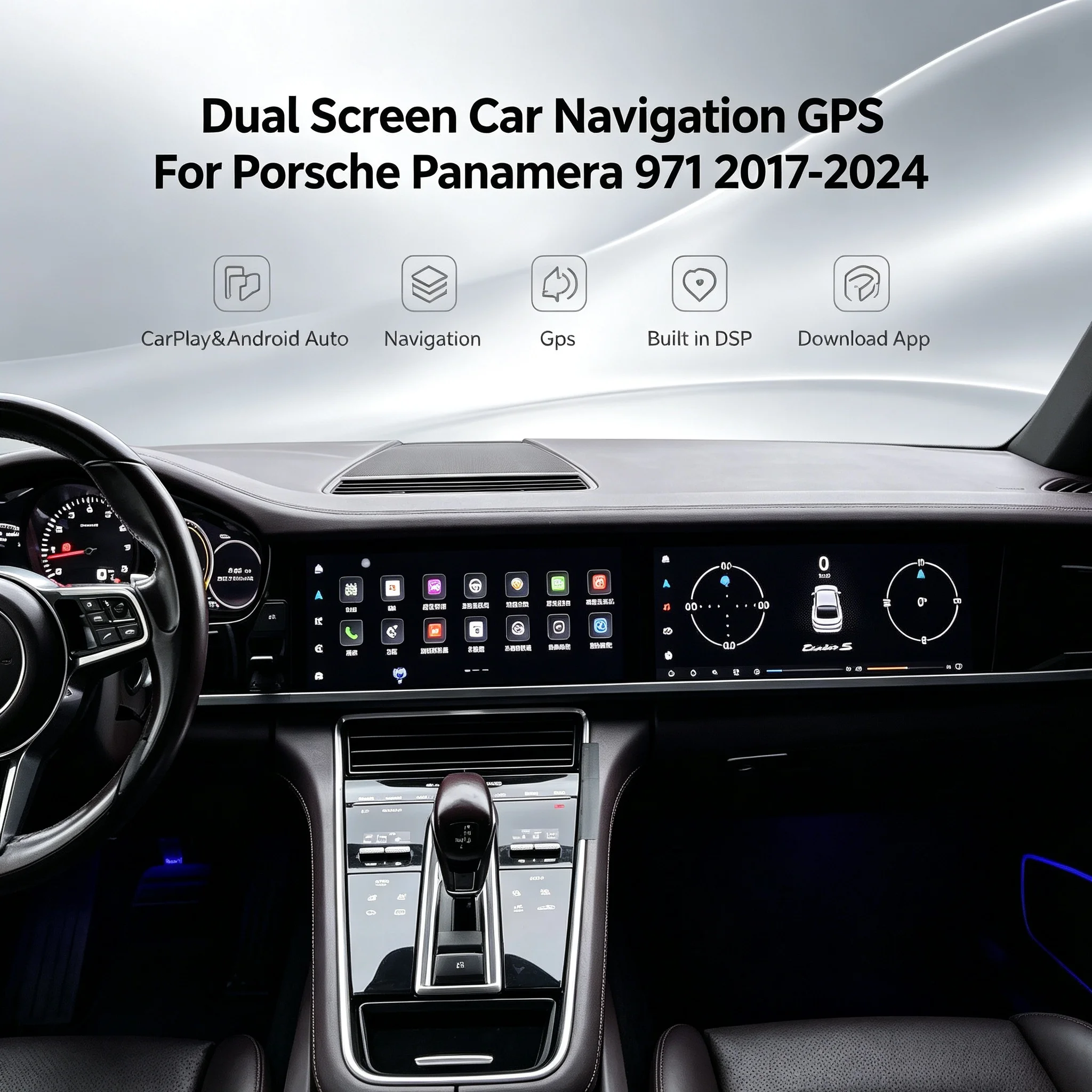 Dual Screen Android 14 For Porsche Panamera 971 2017-2024 Android13 Passenger Instrument Entertainment Car Radio GPS Stereo