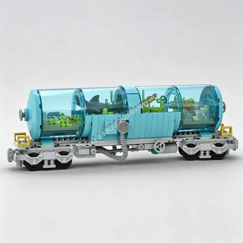 NEW 523PCS Aquarium Tank Train Wagon MOC Custom Building Blocks Creative Railway Car Model DIY Assembly Transportation Toy Gift