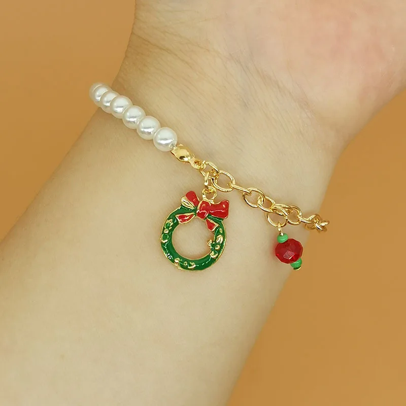 Bracelets pendentif pompon père Noël pour femme, bonhomme de neige rouge, cloches de Noël, chaussettes, gants, perles en résine, bijoux du Nouvel An