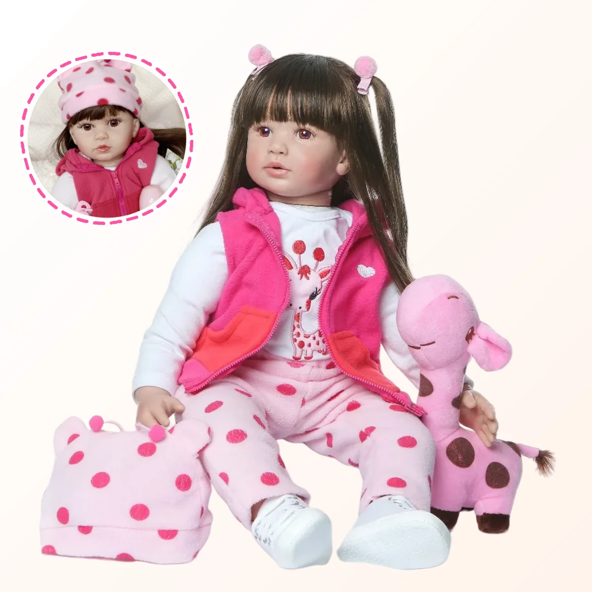 ตุ๊กตาเด็กเกิดใหม่ขนาด 24 นิ้ว น่ารักเหมือนจริง ตัวทำจากผ้าเนื้อนุ่ม ขนาดใหญ่ พร้อมวิกผม ของเล่นสำหรับเด็ก - รวมเสื้อผ้าและตุ๊กตาขนนุ่ม