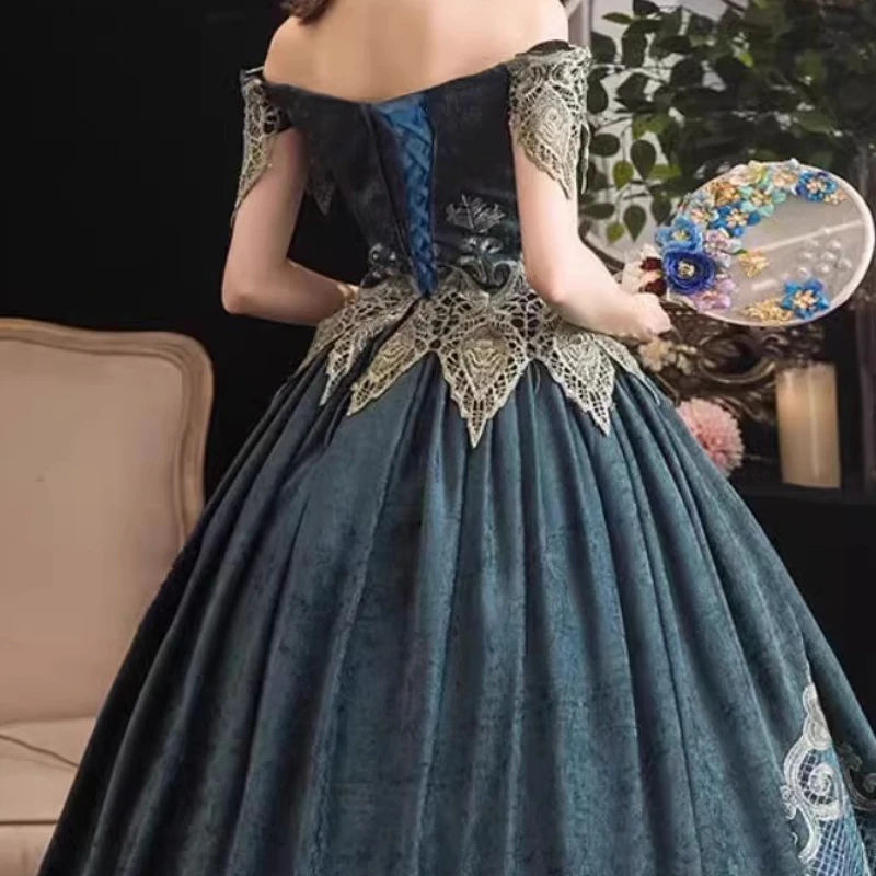원 숄더 유럽 코트 의상 파티 가장 무도회 볼 드레스 무대 우아한 복고풍 공연 의상 여성 Vestido Luxo Festa