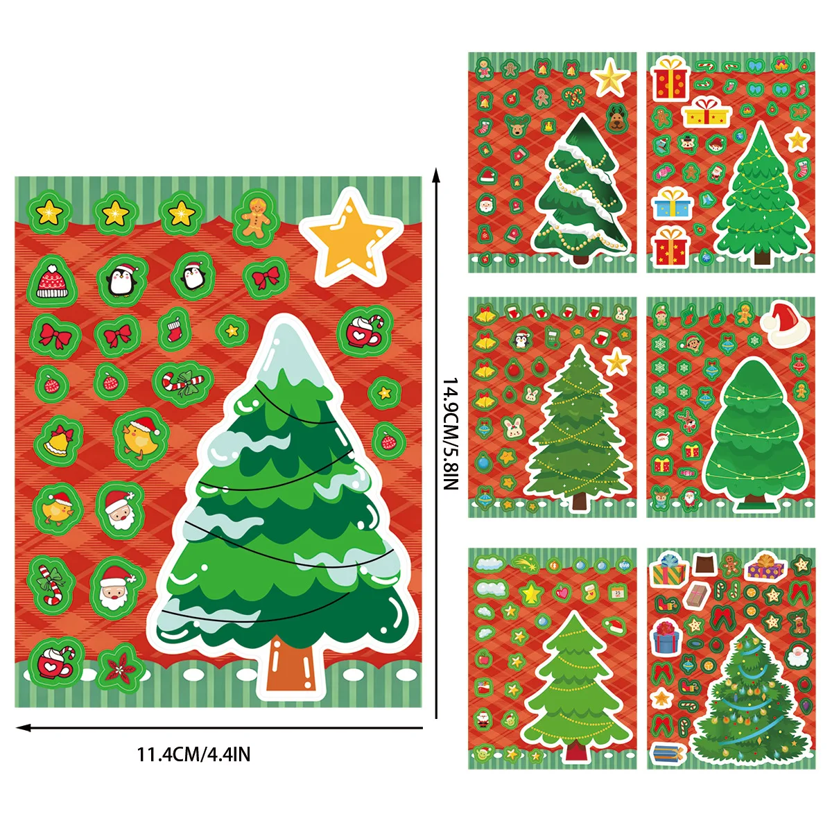 8 Pcs Christmas Tree Stickers DIY Handmade Make a Face Changing Holiday Scene Waterproof Decals for Journal Laptop Gift