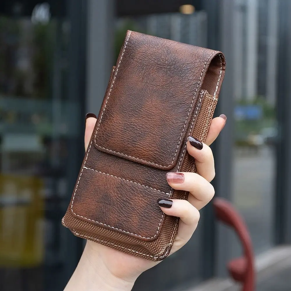 1Pcs New PU Leather Phone Waist Pack Outdoor Camping Universal Phone Belt Clip 5-7inch Belt Hanging Pouch For Smartphone