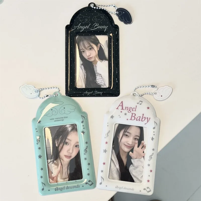 Ins Style Angel Wing PVC Card Sleeve Three-inch Photocard Storage Pendant Idol Picture Display Keychain Transparent Soft