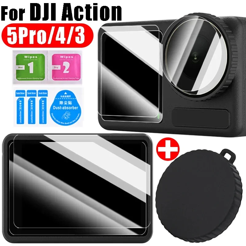 

Tempered Glass & Lens Dust Cover For DJI Action 5 Pro 3 4 Silicone Lens Cap For Action 5 Pro Action 4/3 Hardness Protective Film