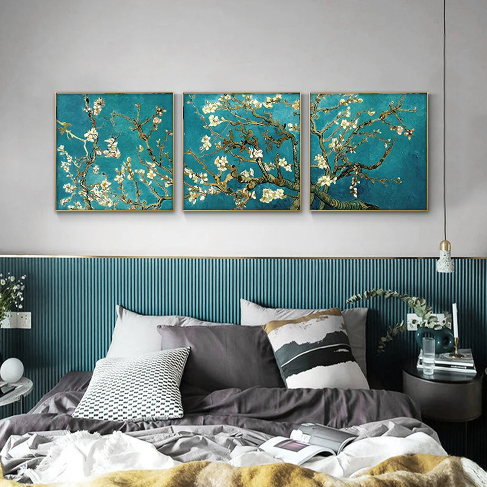 3 pezzi Van Gogh fiore di mandorle pittura diamante fai da te fiori impressionisti diamante mosaico ricamo per la decorazione del soggiorno trittico