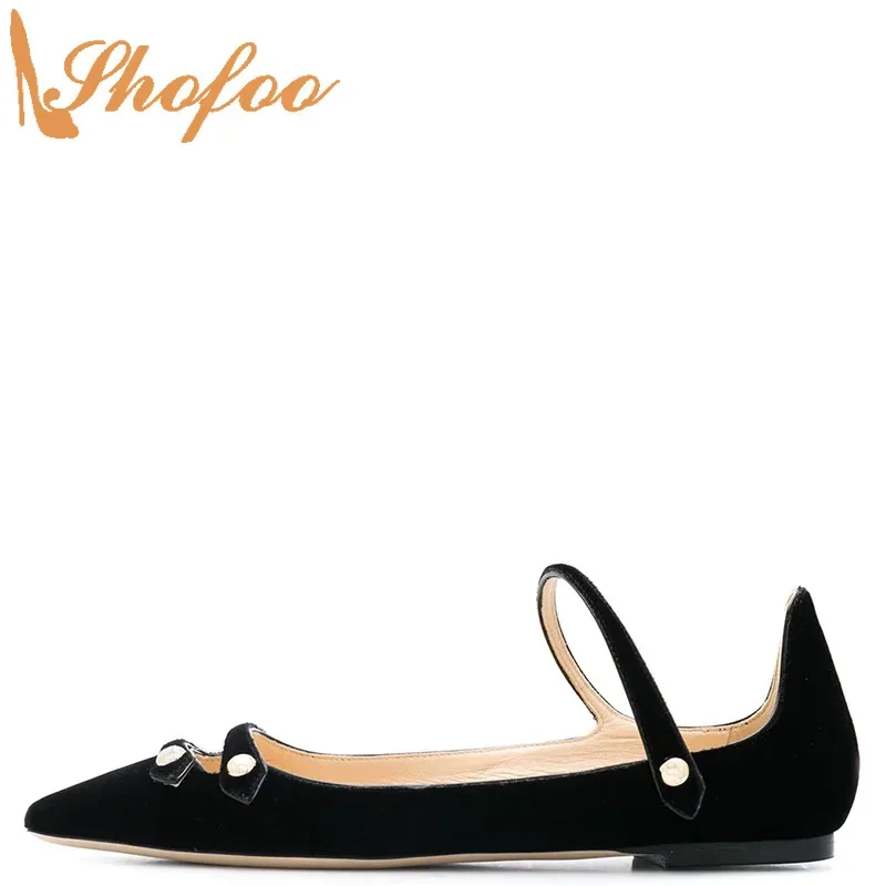 

Black Mary Jane Ballet Flats Buckle Strap Women Pointed Toe Casual Mature Large Size 13 16 Ladies Summer Office Shoes Shofoo