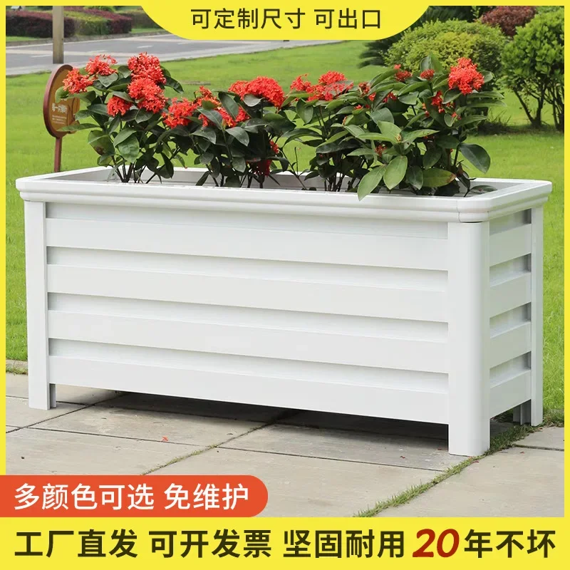 Upgraded version free shipping aluminum alloy flower box outdoor flower pot rectangular planting box flower slot green
