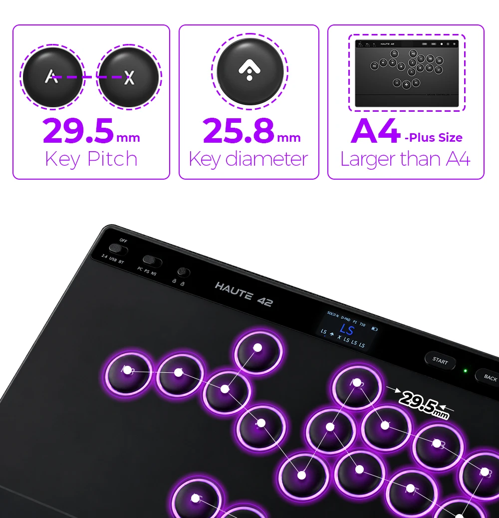Haute42 W-P1 Tri-Mode 2.4G Kabelloser Touchscreen-Controller ohne Hebel für PC/PS4/PS5/Switch Stickless Arcade-Controller – Detail 14