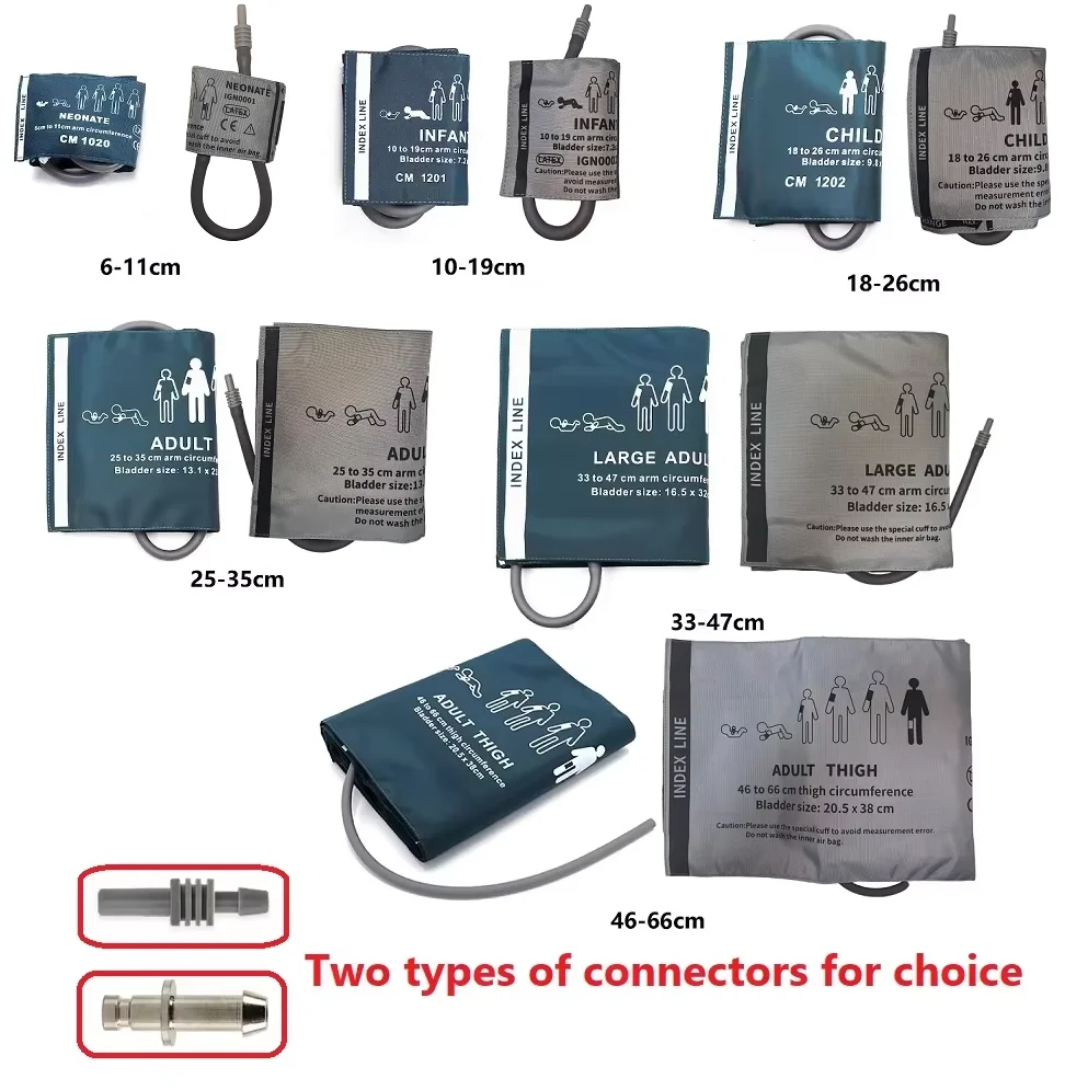 6 sizes available Neonatal Infant Child Adult For Blood Pressure Monitor Universal Cuff Plastic/Metal Connector