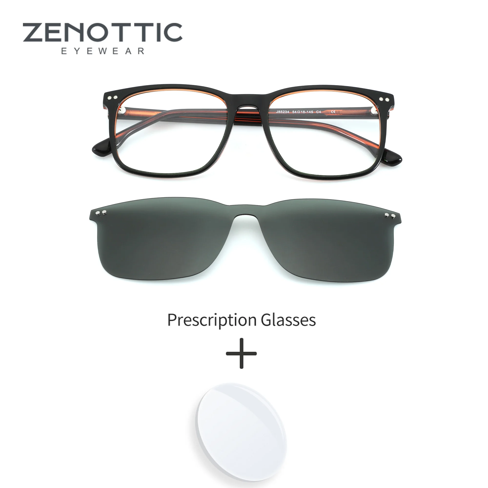 ZENOTTIC S Size Square Acetate For Male Magnetic Clip on Prescription Glasses Multifocal Progressive Anti Blue Light Eyeglasses