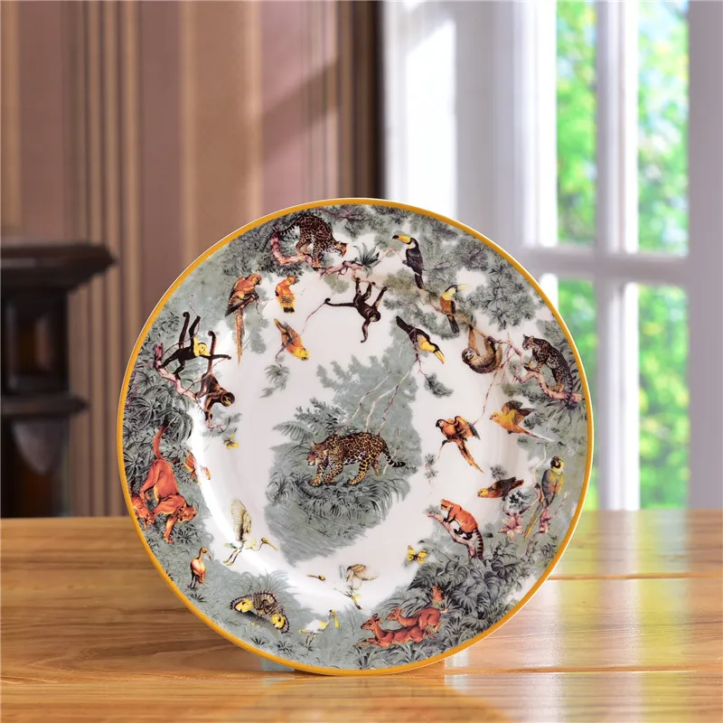 

Luxury Decorative Forest Animals Plates Porcelain Serving Dinner Plate Fruit Tray Personalized Ceramic Dish Kitchen Decor Gifts