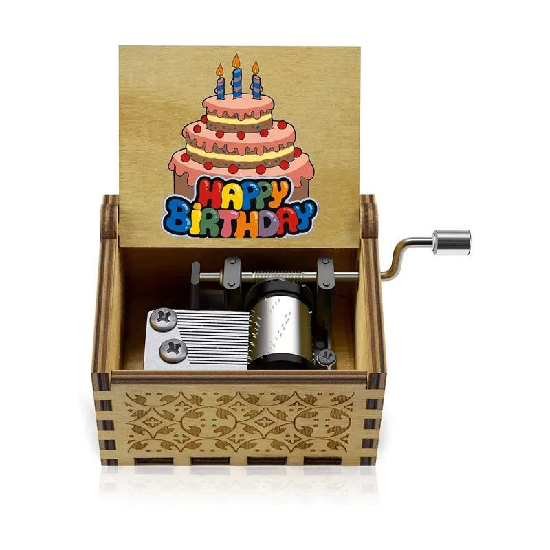 Happy Birthday Wooden Mini Colorful Music Box Hand Cranked Wood Vintage Classic Music Box Hand Cranked Mom Birthday Gift