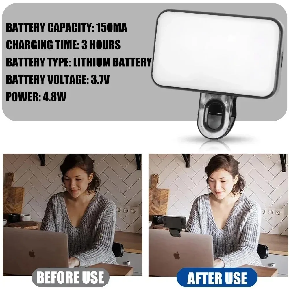 Nueva Mini luz de relleno portátil para Selfie, recargable, 3 modos de brillo ajustable, Clip para teléfono móvil, luz de relleno para ordenador