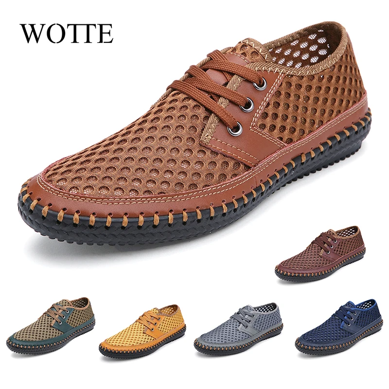 

New Summer Breathable Mesh Men Casual Shoes For Comfortable Handmade Men Loafers Lace-Up Loafers Male Shoes Big Size 46 47 48