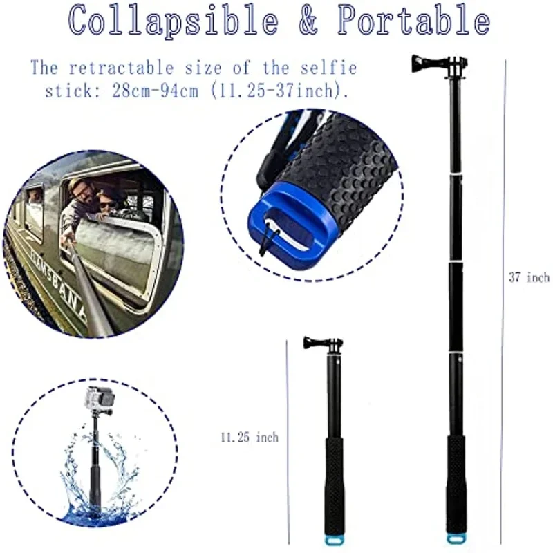 48cm Aluminum Alloy Extendable Handheld Selfie Stick Telescoping Pole for GoPro Hero 11 10 9 8 7 6 OSMO Action Xiaoyi SJCAM Eken