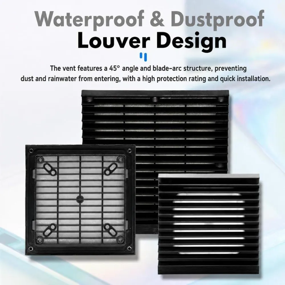Air Ventilation System ABS Vent Grille Waterproof Dustproof Louver Vent Black Fan Grille Electric Cabinet